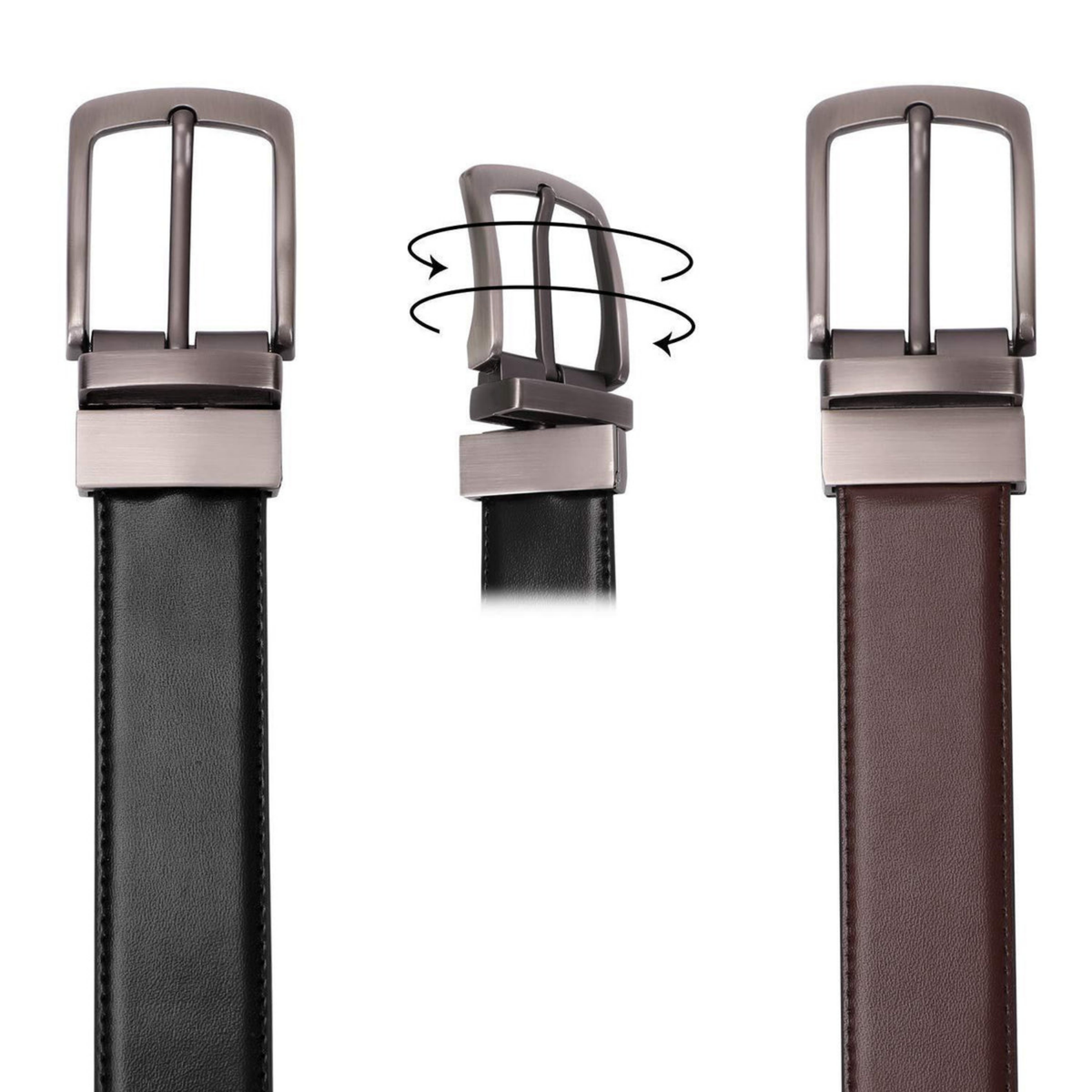 ELVAR Reversible Black & Brown Leather Belt